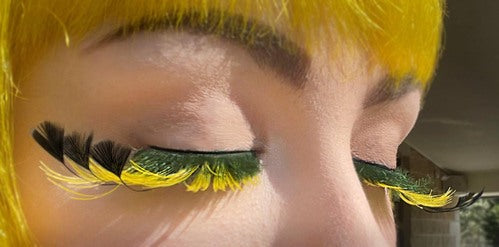 Carnival Eyelashes Black/Yellow W/Feather Tips