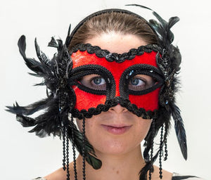 Interalia Red/Black Feather Masquerade Mask