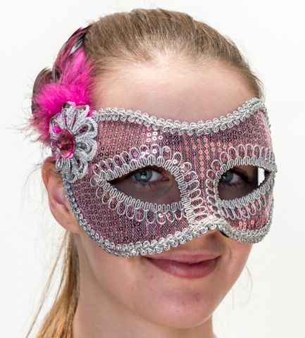 Interalia Pink/Silver Feather Masquerade Mask