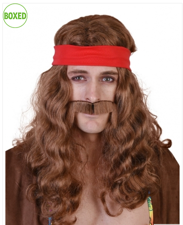 Tomfoolery Brown Lennon Long Wavy Wig with Mo and Headband