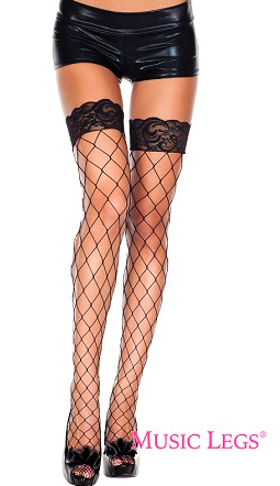 Music Legs Fence Net with Lace Top Thigh High