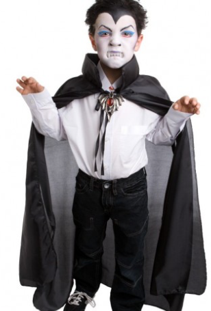 Tomfoolery Long Child's Black Cape with Stand Up Collar