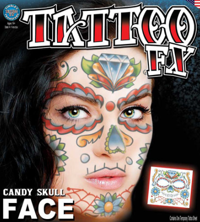 Carnival Candy Skull Face Tattoo FX