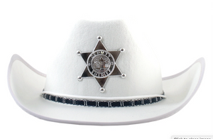 Tomfoolery White Cowboy Hat with Woven Band and Badge