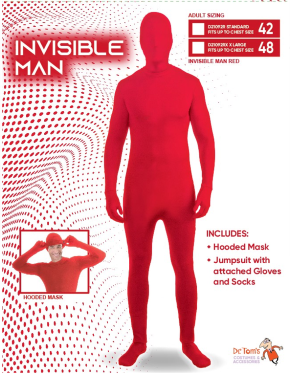 Tomfoolery Invisible Man Red Hooded Mask Morphsuit