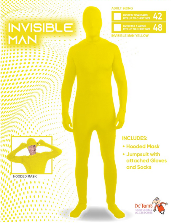 Tomfoolery Invisible Man Yellow Hooded Mask Morphsuit