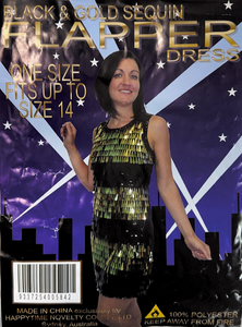 HappyTime Black and Gold Sequin Flapper Dress