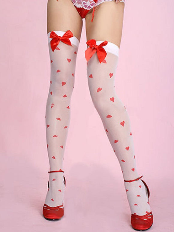 Music Legs White Tight Hi Tights with red hearts and bows