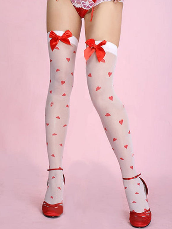 White Tight Hi Tights with red hearts and bows