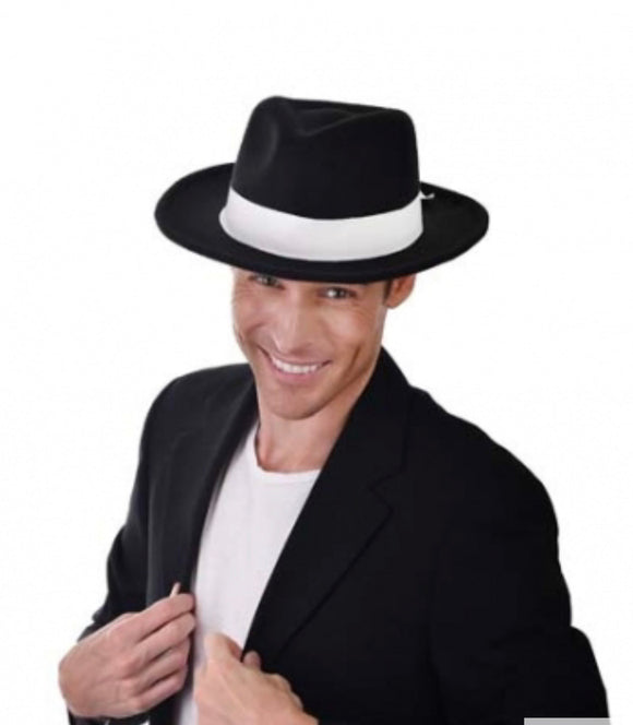 Tomfoolery Black Fedora with White Band